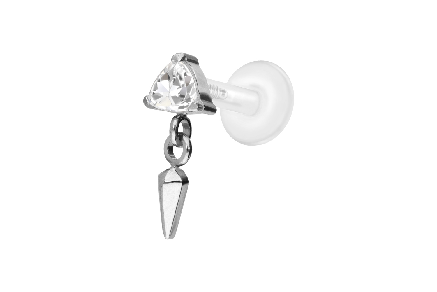PTFE Labret Piercing mit Innengewinde + Titan-Aufsatz KRISTALLDREIECK + SPITZE